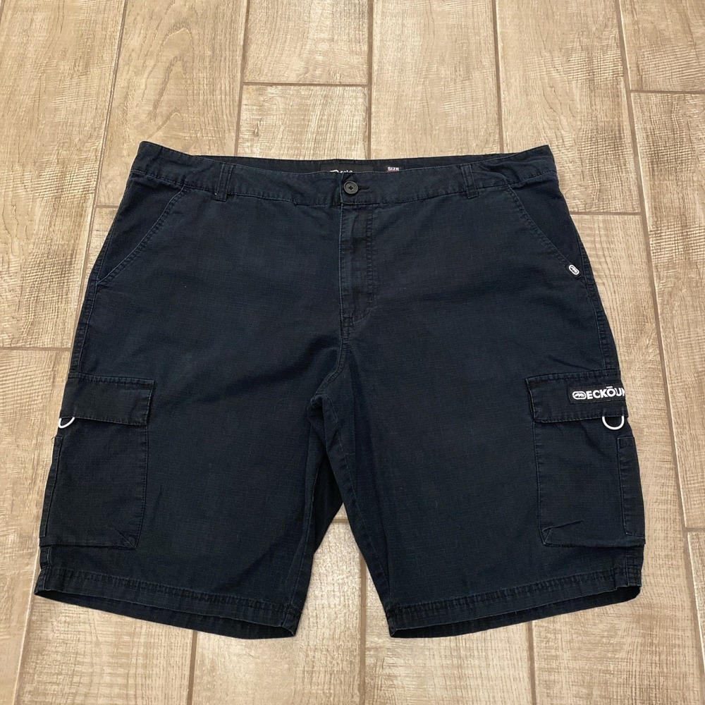 VTG Ecko Unltd Shorts Men 42 Black Y2K Ripstop Baggy Cargo Urban Skater Tactical